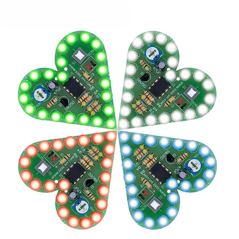 Heart Shaped Respiratory Lamps Set, LED Red, White, Green, Electronic Production for 39; DIY learning DC 4V-6V