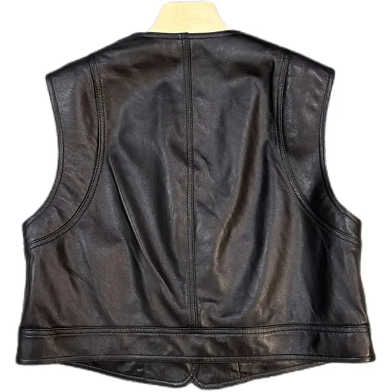 Frühling und Herbst neue schwarze PU-Lederweste tragen einreihige schlanke ärmellose Weste Explosionen kurze Joker-Weste Knopfmantel