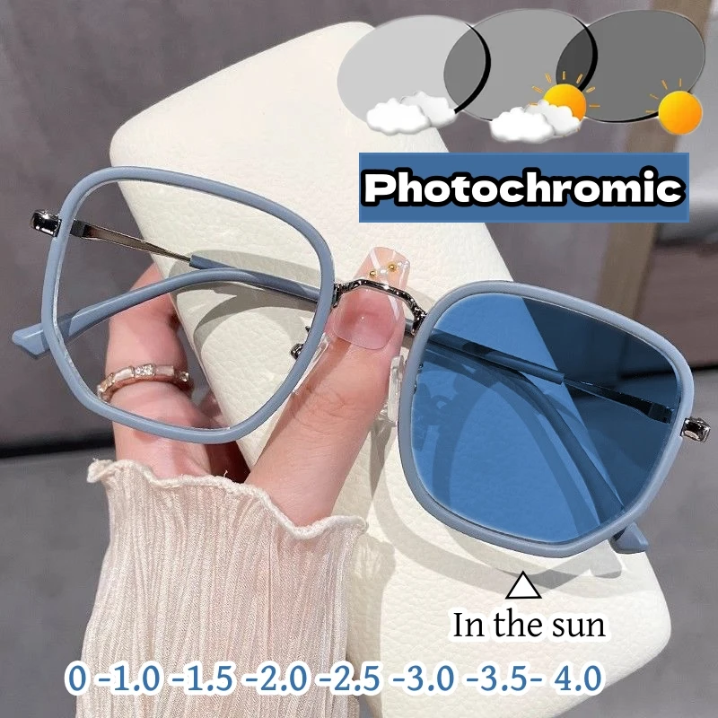 

Luxury Fashion Photochromic Myopia Glasses Unisex Trendy Minus Prescription Diopter Eyeglasses Outdoor Color Changing Sunglasses