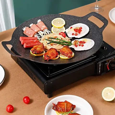 Korean BBQ Plate Barbecue Grill Circular Frying Pan for Home Outdoor Stove Universal