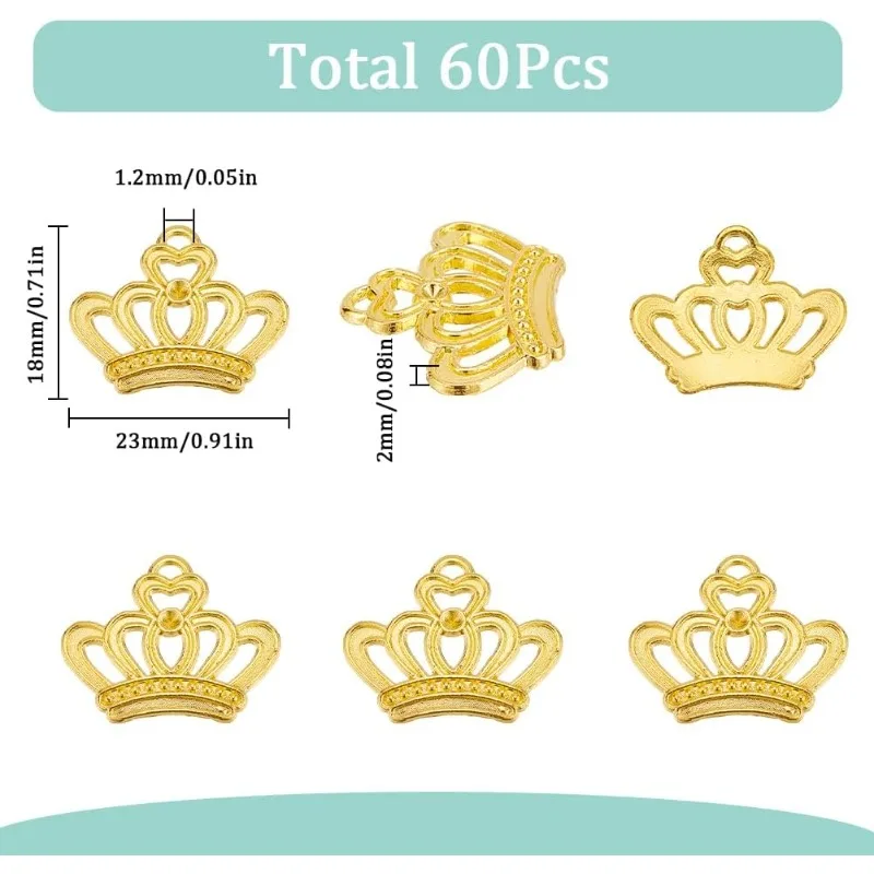 60Pcs Crown Charms Bulk King Crown Charm Mini Crown Charms Alloy Vintage Crown Bead Elegant Tiara Golden Lovely Small Hollow