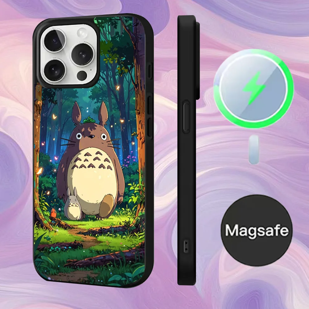 حافظة هاتف لطيفة من أنيمي T-Totoro-ES لهواتف iPhone 16,15,14,13,12,11,Pro,Max,Plus,Mini,Magsafe,حافظة شحن لاسلكية مغناطيسية