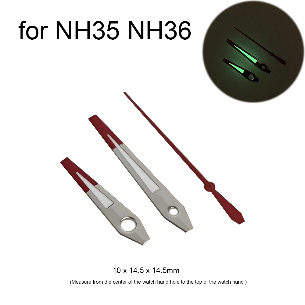 

For NH35 NH36 Hands Green Luminous 3Pins Needles Pointers Red Silver Watch Hands for NH35/NH36/4R/7S Movement