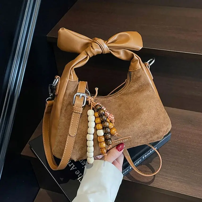 

Sweet PU Stitching Women's Small Square Bag Autumn Winter Versatile Korean Fashion Underarm Suede Shoulder Bag Crossbody Bag