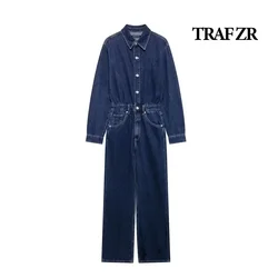 TRAF ZR Bodysuit Women Solid Jumpsuits Denim Woman Overalls Long Sleeve Jumpsuits Elegant Casual Woman Formal Jumpsuit