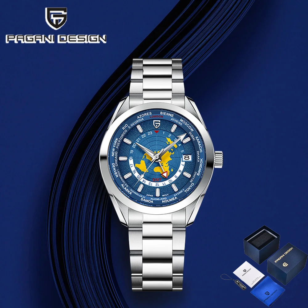 2025 Pagani Design Men's Map Luxury Fashion Mechanical Watch Men's Gift Box Top Sapphire Glass Stainless Steel 10BAR Men's Watch