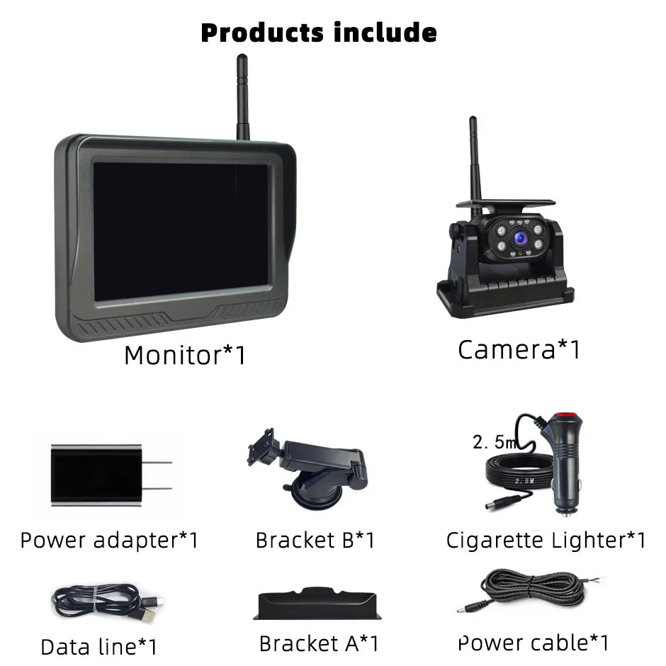 Solar Wireless Magnetic Reverse Backup Camera IR Night Vision HD 1080P 5 Inch Monitor Rear View for Car RV Truck Trailer.