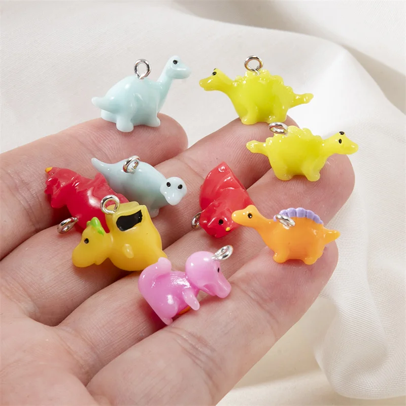 10pcs 3D Colorful Small Triceratops Dinosaur Resin Charms Kawaii Animal Pendant For Earring Keychain Diy Jewelry Accessories