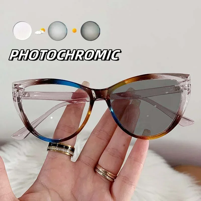 Ladies Cat Eye Sunglasses Fashion Smart Outdoor Photochromic Sun Glasses Vintage Color Changing Finished Optical Eyeglasses