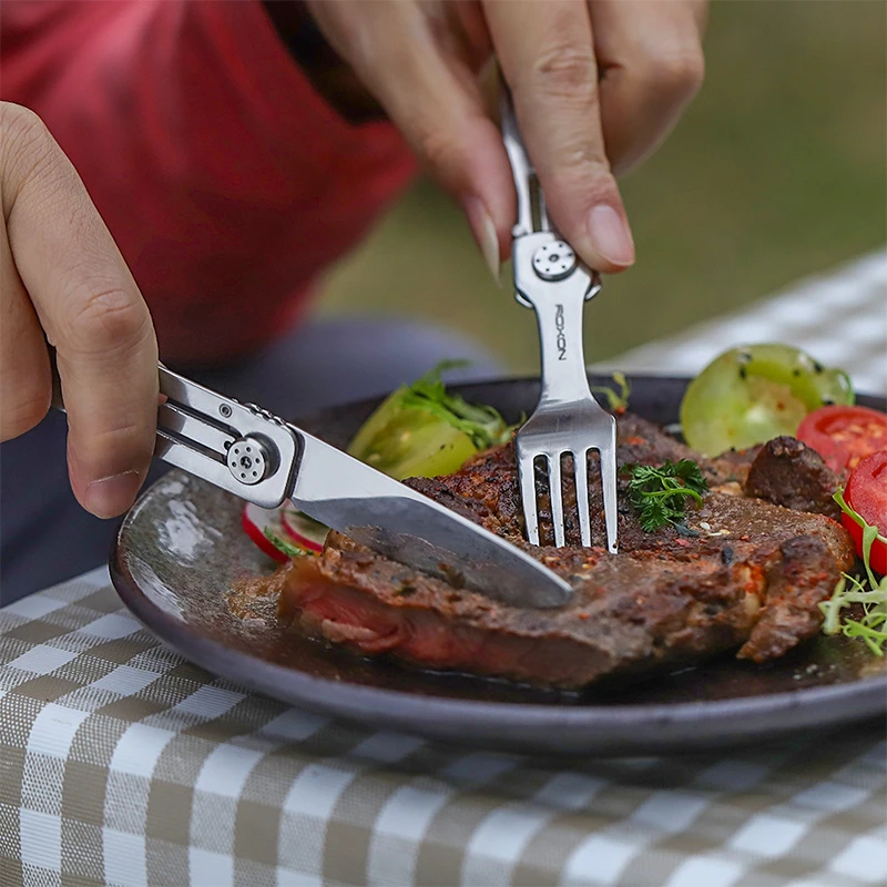 ROXON Three-in-one Knife and Fork Spoon Outdoor Tableware Set Stainless Steel Camping Field Portable Exquisite Multifunctional