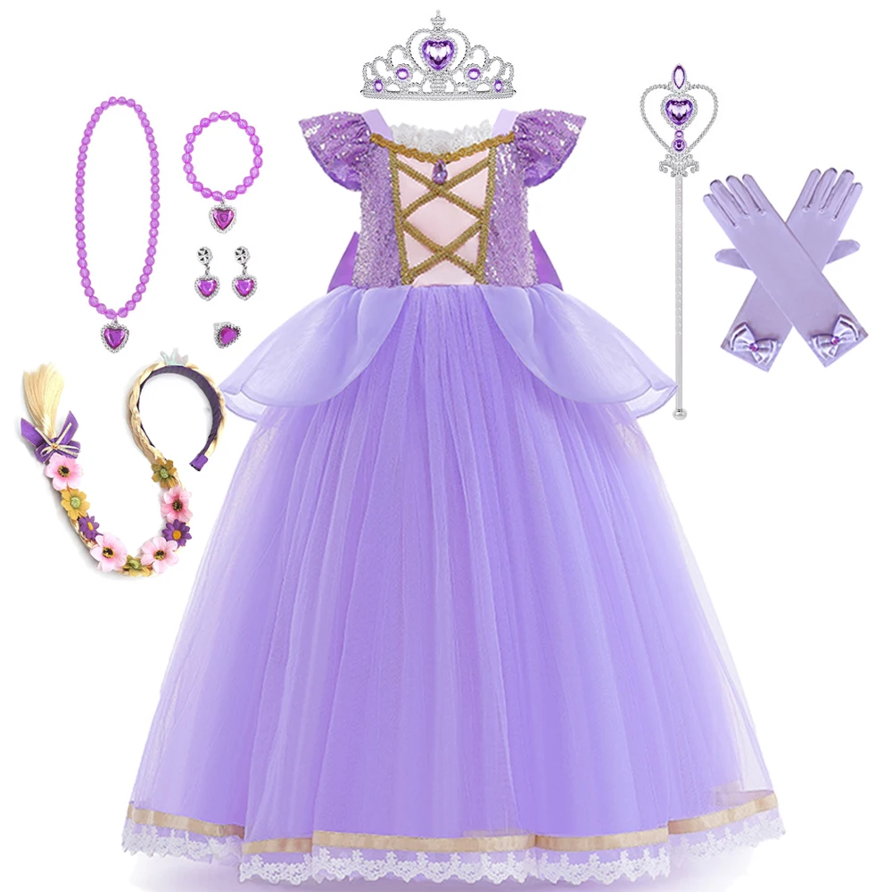 Raiponce robe de princesse fille violet luxe élégant Cosplay emmêlé Costume Halloween robe enfants anniversaire robe de bal vêtements