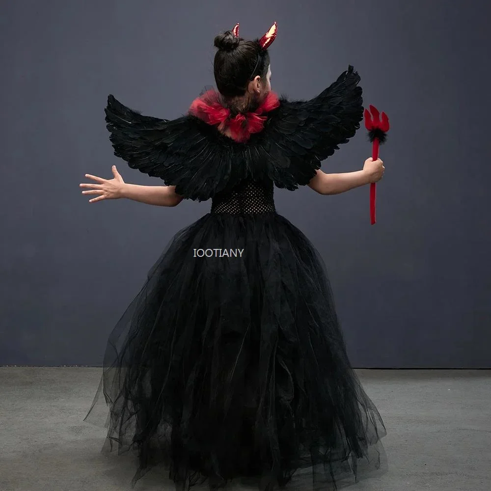 فستان مصاص الدماء الملكي للأطفال من Cosplay فستان ساحرة للهالوين للفتيات زي الحفلات القوطية الشيطان الملكة ثوب الباليه توتو واي