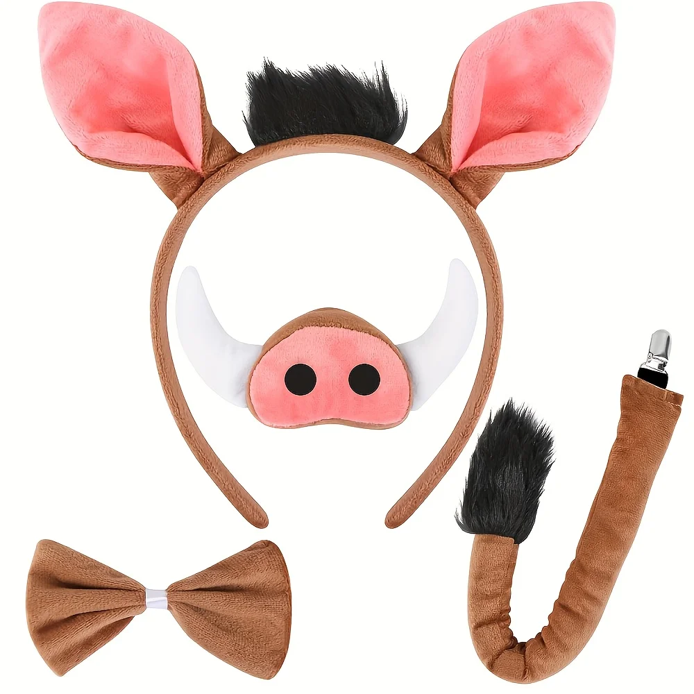 

Комплект костюма бородажа, плюшевая повязка на голову с ушками бородавка, галстук-бабочка для носа и хвост, реквизит для женщин, косплей, животные, аксессуары для костюма для вечеринки