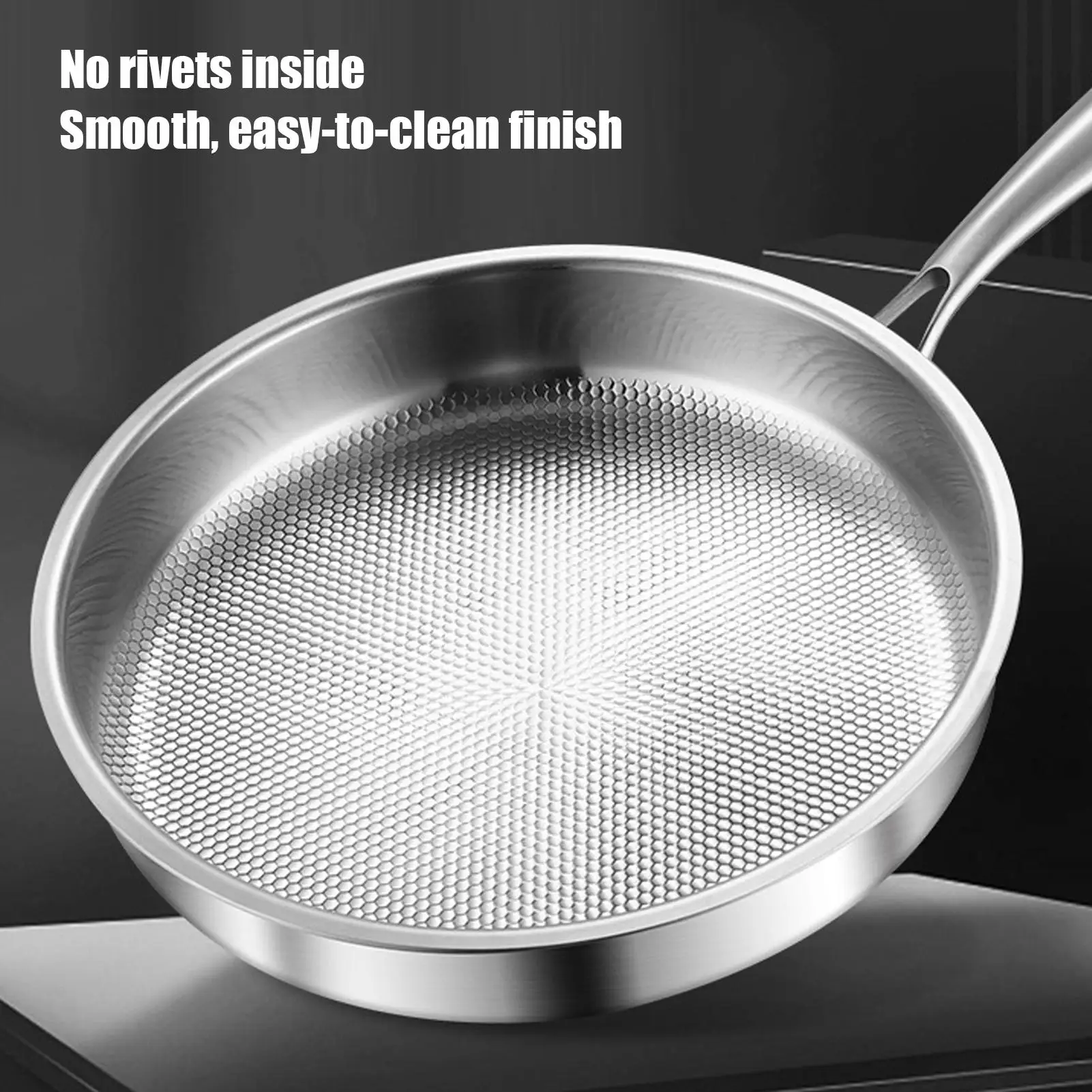 Frigideira de titânio com tampa de vidro, frigideira antiaderente de aquecimento uniforme, panela woks de aço inoxidável sem revestimento, panelas de cozinha 26/28/30cm