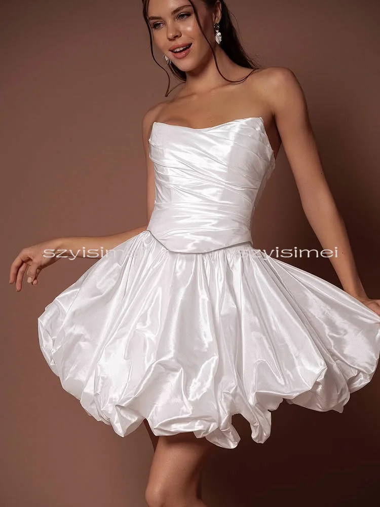 El más nuevo vestido de fiesta sin mangas Sexy de satén para mujer para boda vestidos de novia cortos de una línea 2026 vestido de noche sin espalda
