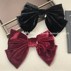 Korean Autumn and Winter French Style Velvet Retro Big Bow Hairpin Female Temperament Back Head Spring Clip Hairpin Hairware