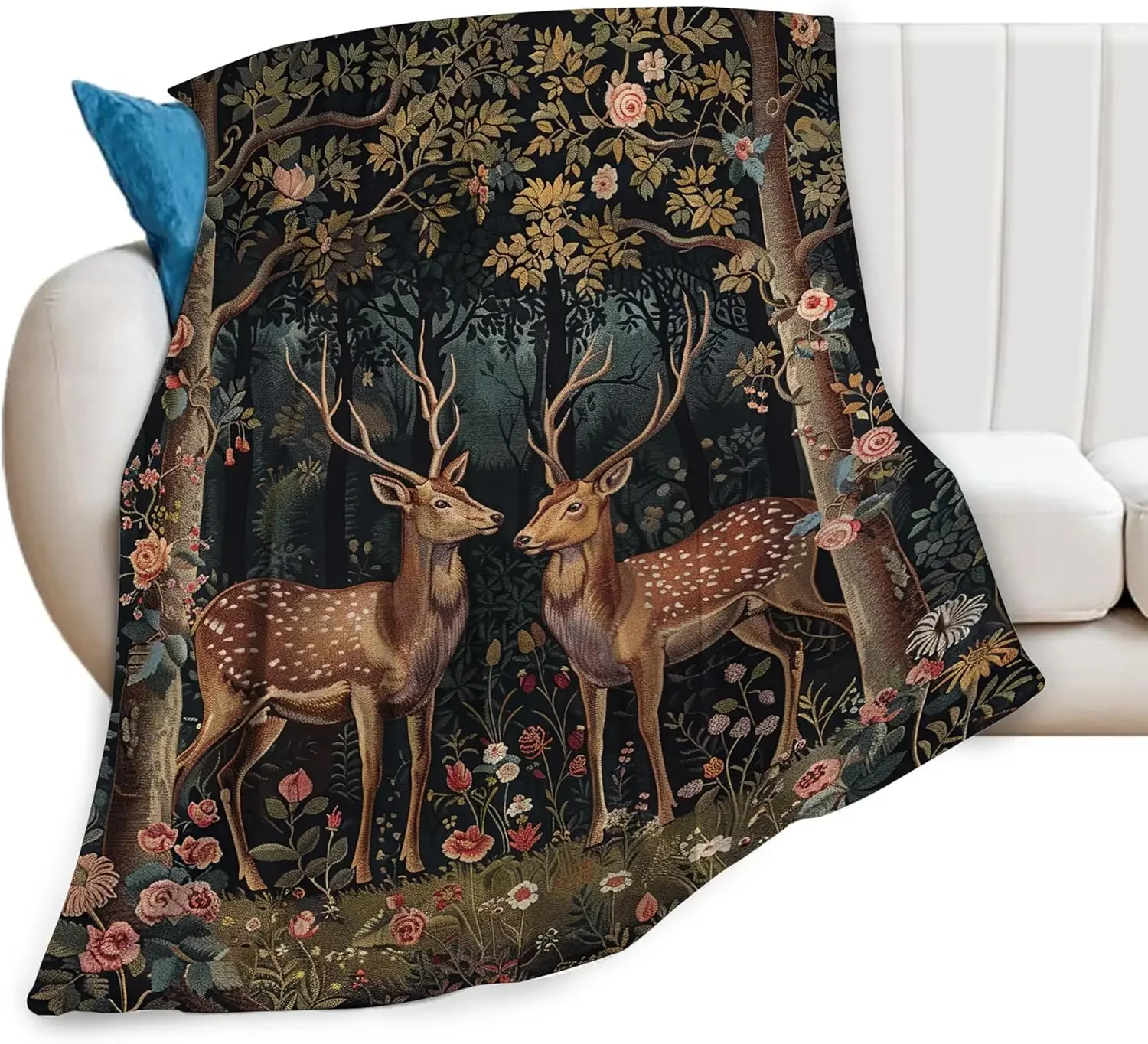 Rustic Deer Print Fleece Throw Blanket, Mid-Century Gift for Nature Lovers,Cozy Cabin Decor for Bedroom Couch,Soft Plush Blanket