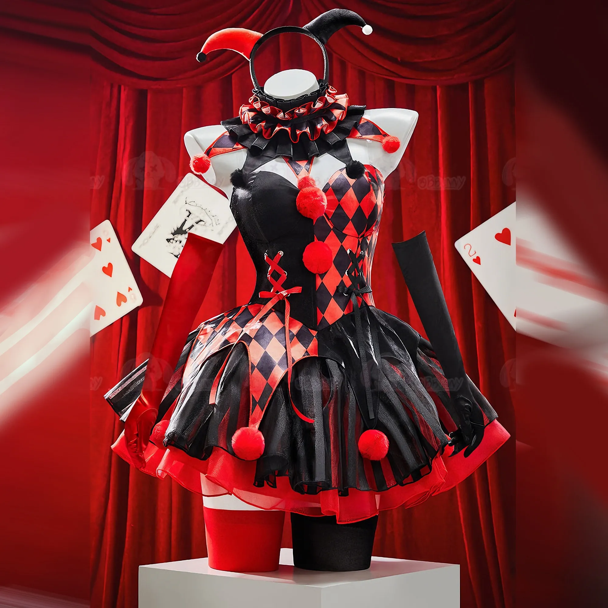 

Staggering Number Circus Grotesque Circus Red and Black Gothic Clown Halloween Dress Carnival Party Cosplay Costume