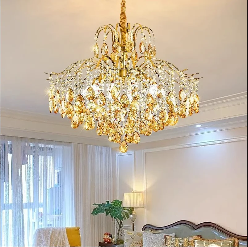 Light luxury and warm crystal chandelier, French retro living room, luxurious new style, simple and high-end LED bedroom light