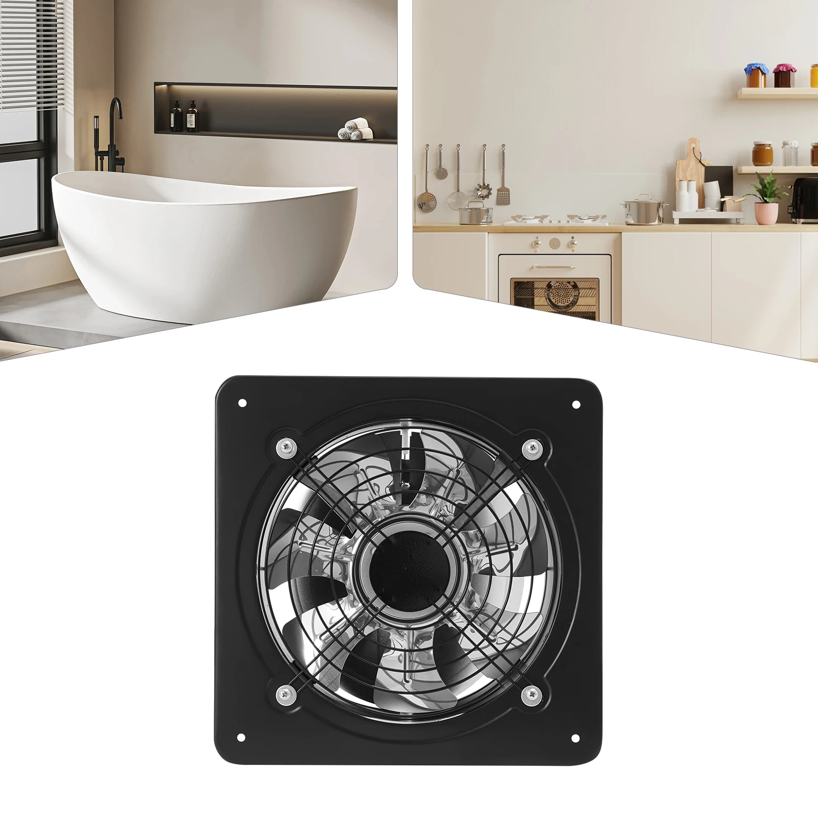 

8/10-дюймовый черный вытяжной вентилятор, 7-лопастная высокоскоростная вентиляция, автоматический демпфер обратного возврата, низкий уровень шума, 60-70 дБ, мастерская для кухни, ванной комнаты