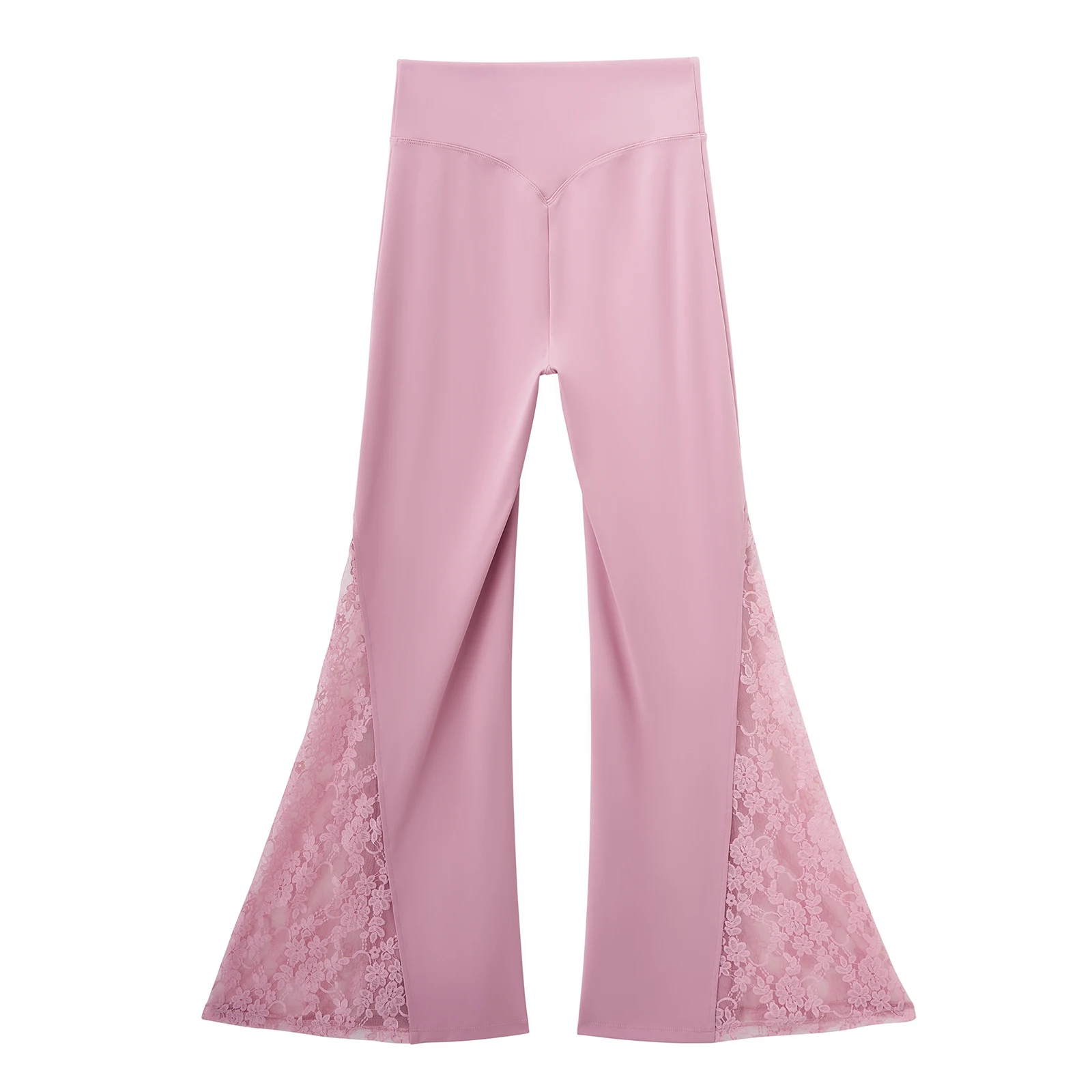 Women Punk Sexy See Through Lace Patchwork Flare Pants Streetwear High Waist Wid Leg Vintage Trousers Y2k Pants Female