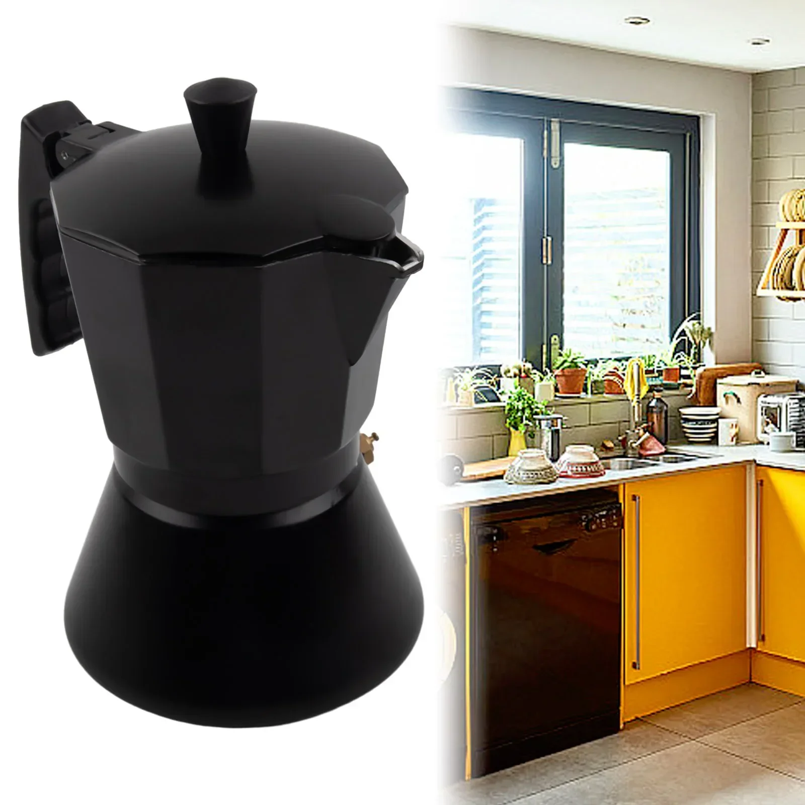 1pc 150/300ML Aluminum Moka Espresso Coffee Maker Black Percolator For Induction Cooker Pot Coffeeware Kitchen Accessories