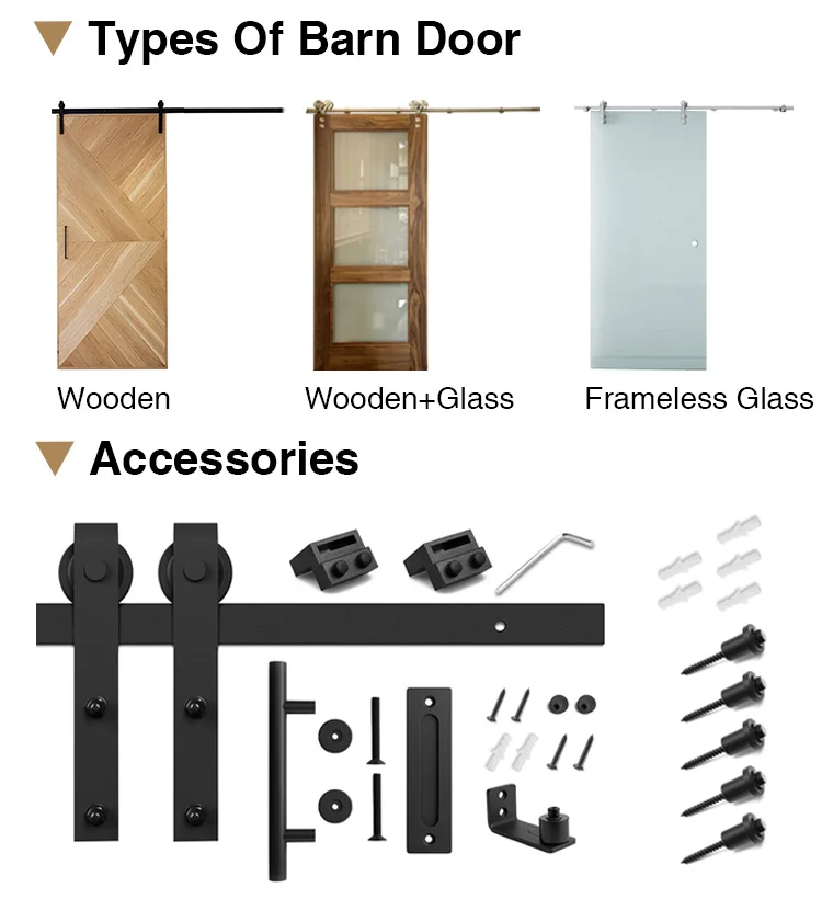 Prettywood American Shaker Door Design 1 Panel Tempered Glass Solid Wooden Frame Interior Sliding Barn Door