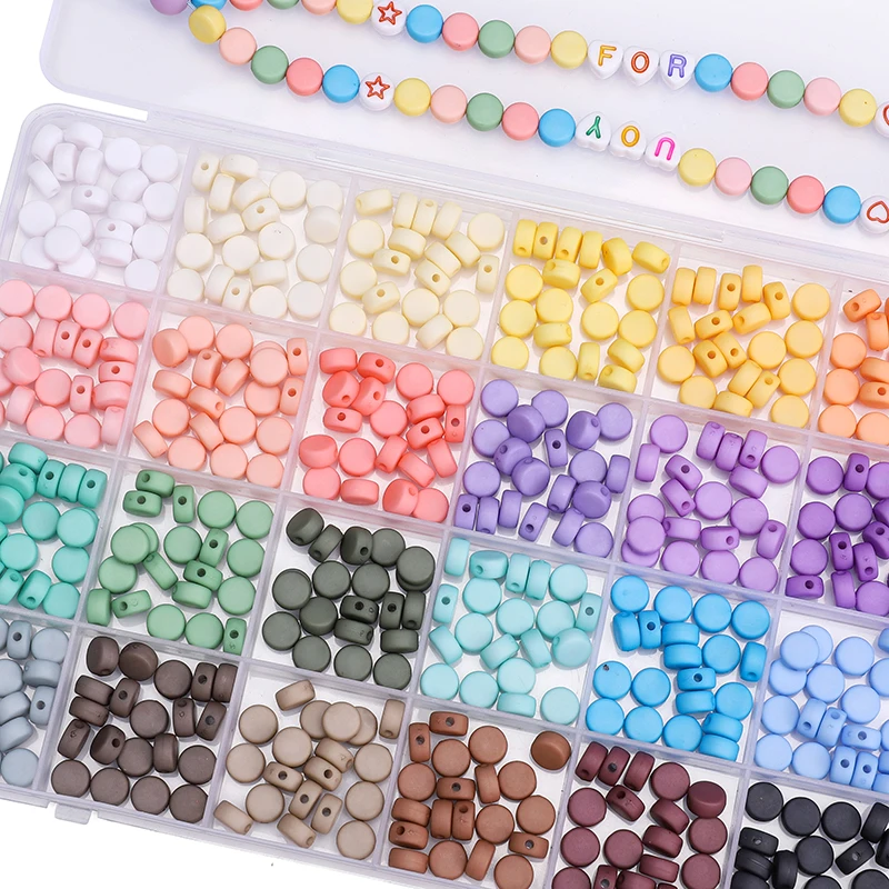 50pcs 4x7mm Solid Color Frosted Matte Flat Round Beads Acrylic Small Loose Beads to Make Bracelet Diy Jewelry Making Accessories