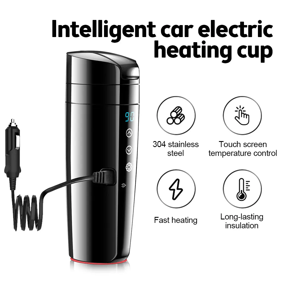 400Ml 12V Car Heating Cup Temperature Display Smart Insulation Cup Car Heated Water Mug Portable Electric Kettle Coffee Cups