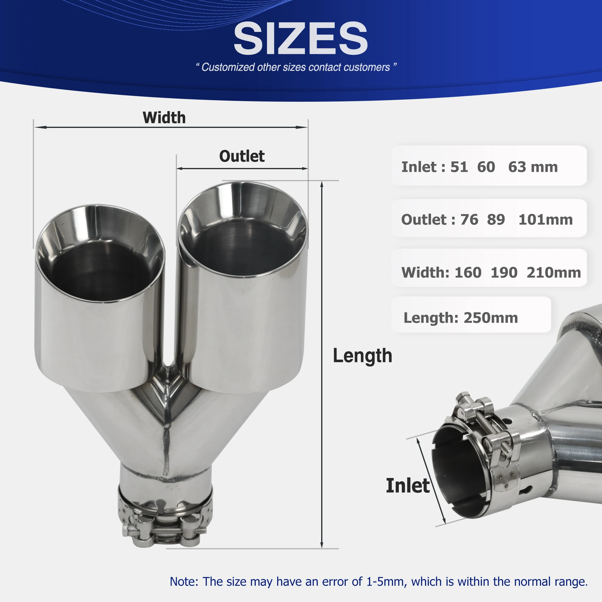 Exhaust Tip Car modify  Double Outlet Exhaust Pipe Nozzle Decoration Stainless tail Pipes Muffler