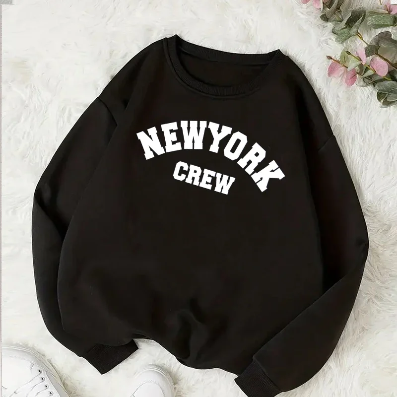 Women Basic Hooded Ladies Autumn Anime Long Sleeve Pullovers Casual Tops 2023 Y2k Hirsionsan New York Letter Print Sweatshirt