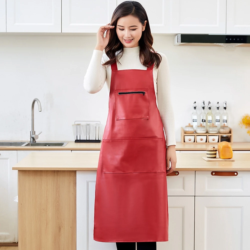 Long Waterproof Soft Leather Apron For Household Kitchen Cooking Oil Proof Female Catering Work Smock Male