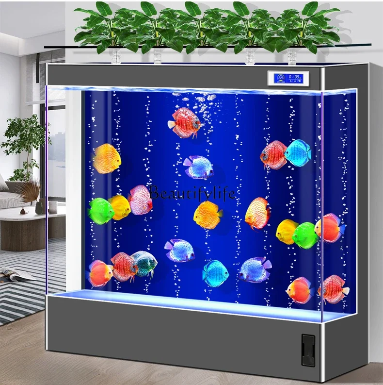 

yj9 Super White Glass Fish Tank Living Room Floor Home Back Filter Wall Rectangular