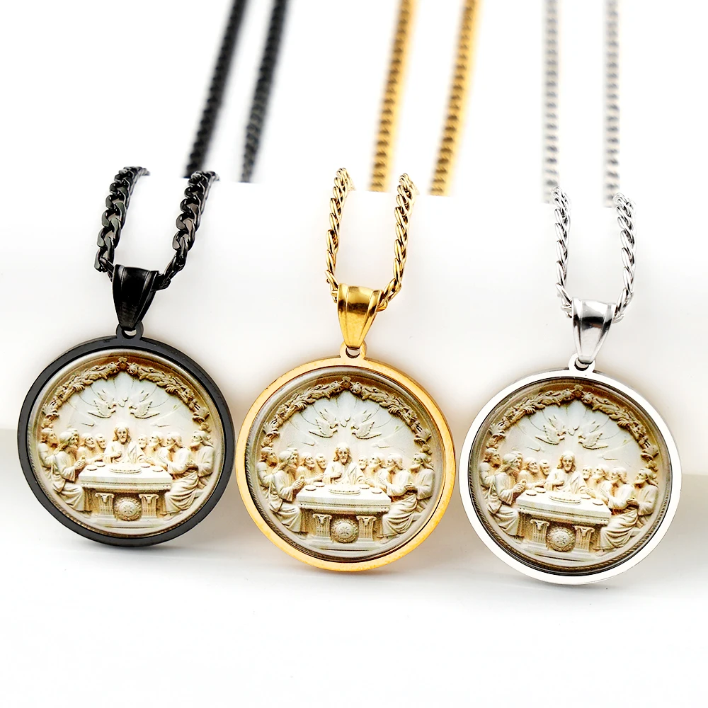 Thirteen Apostles Of Judaism Glass Pendant Necklace For Women Men Stainless Steel Gold Color Chain The Last Supper Jewelry Gift