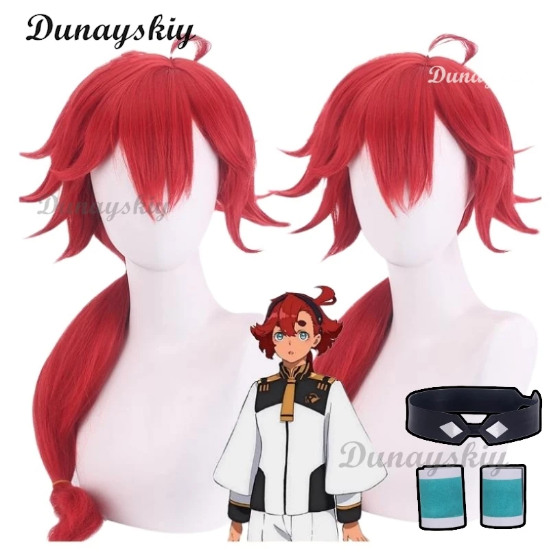 Suletta Mercury Wig Prop Mobile Suit Gundam: the Witch from Mercury Cosplay Wig Long 65cm Red Wigs Heat Resistant Halloween