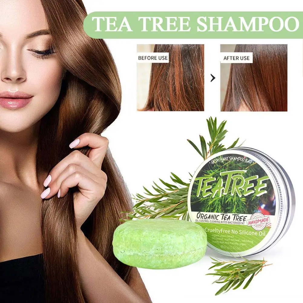 60g Handmade Tea Tree Soap Extract Washing Hair Bar Shampoo Solid Green Plant Natural Hair Soap