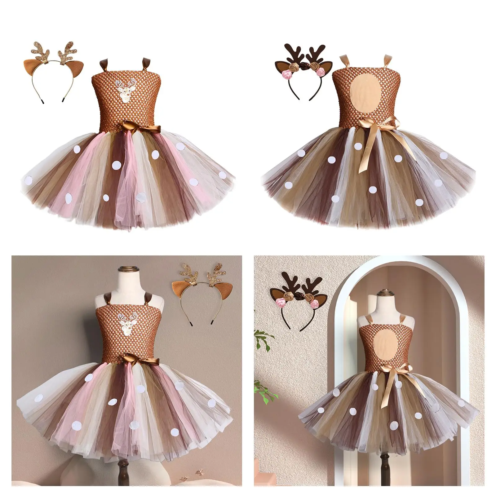 

Платье-пачка с оленями, костюм оленя, нарядное платье, юбка-пачка с повязкой на голову для девочек, детская одежда, детская одежда на день рождения, Хэллоуин