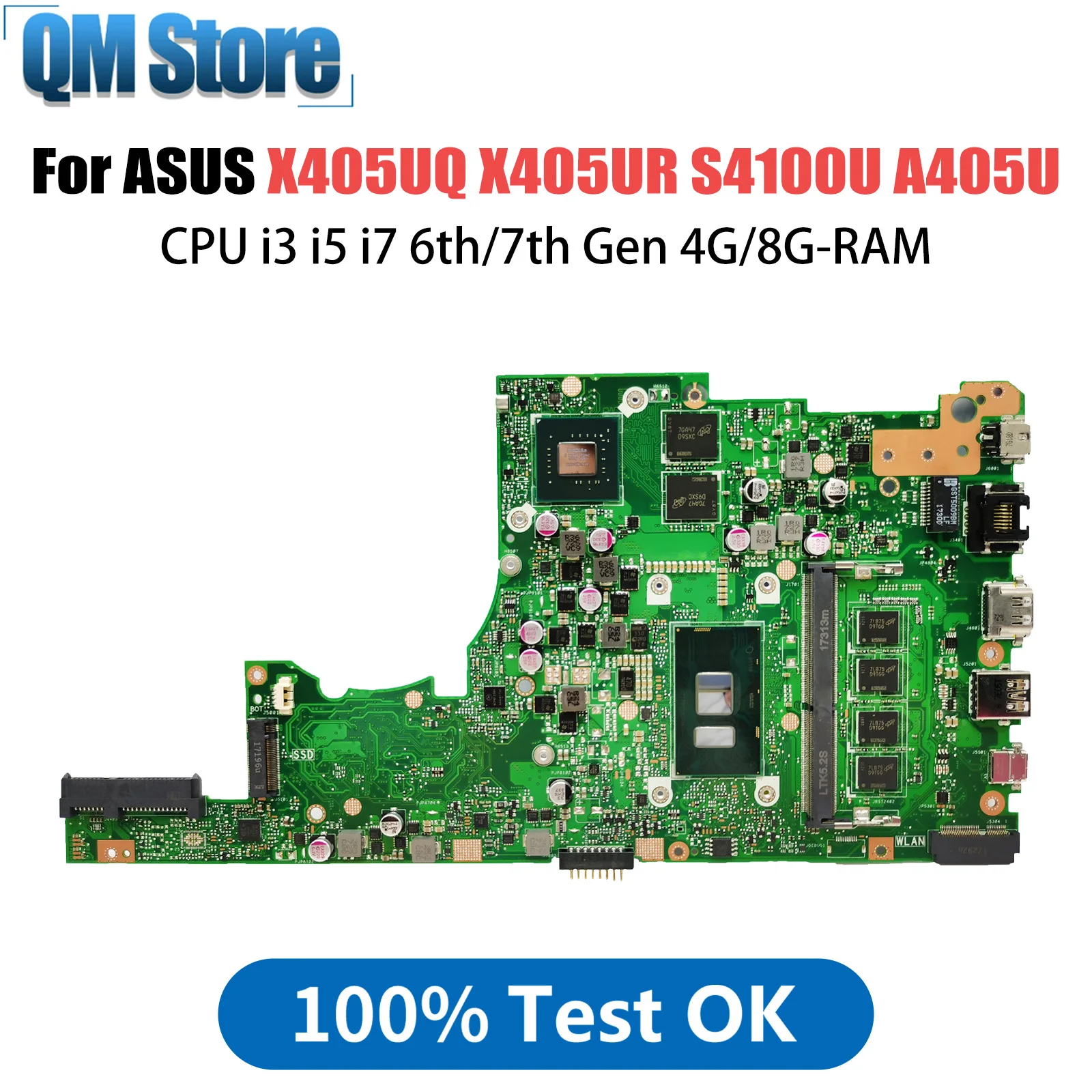 X405UQ For ASUS X405UR S4100U X405UA V405U A405U S405U K405U F405U Laptop Motherboard CPU i3 i5 i7 6th/7th Gen 4G/8G-RAM