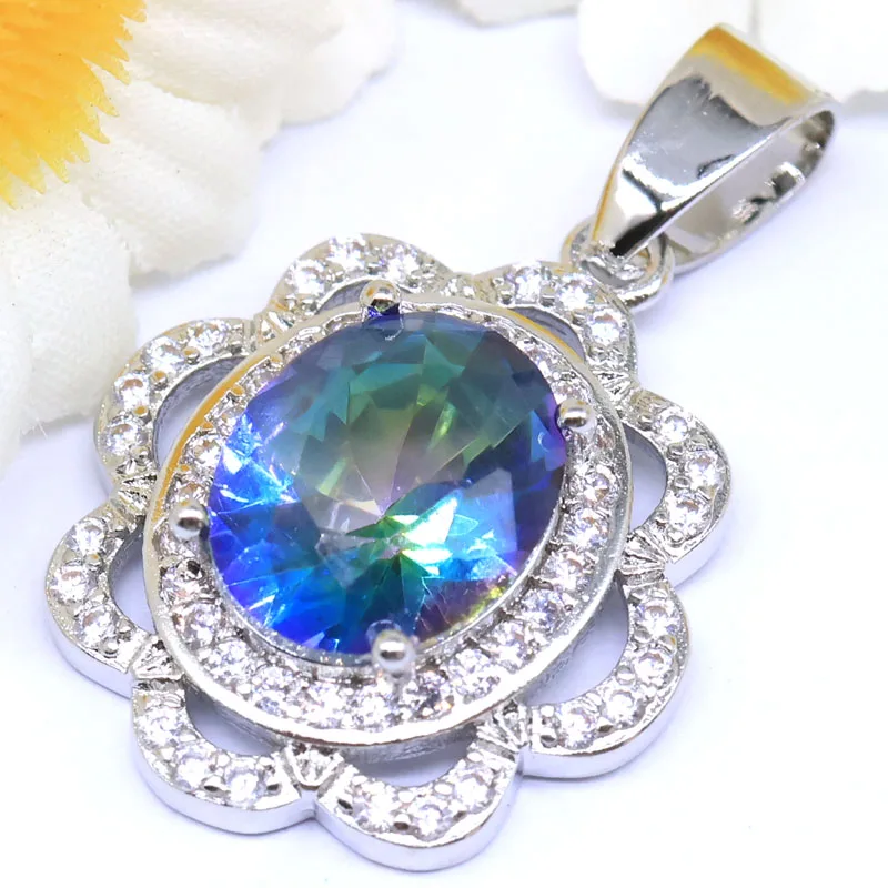 Buy 4 Get 1 Free 29x19mm Fancy Fire Rainbow Mystic Topaz Violet Topaz Real Green Emerald White CZ Engagement Silver Pendant