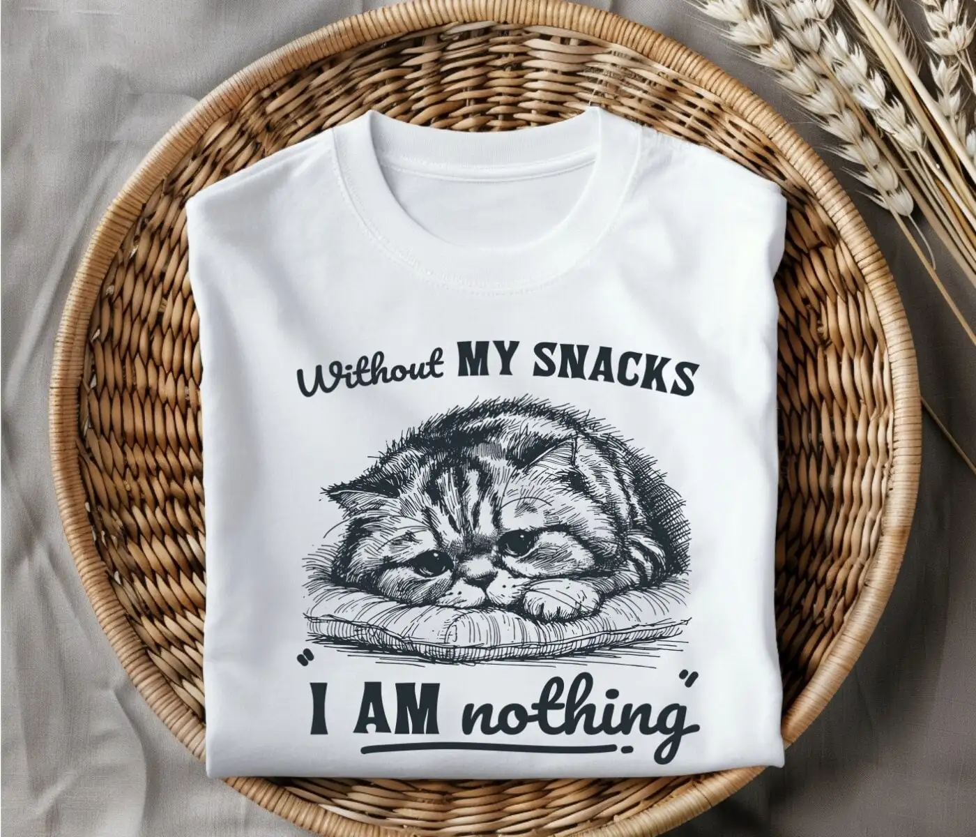 Without My Snacks I'M Nothing Meme Cat T Shirt Y2K Retro Baggy Heavy Cotton For Women Man