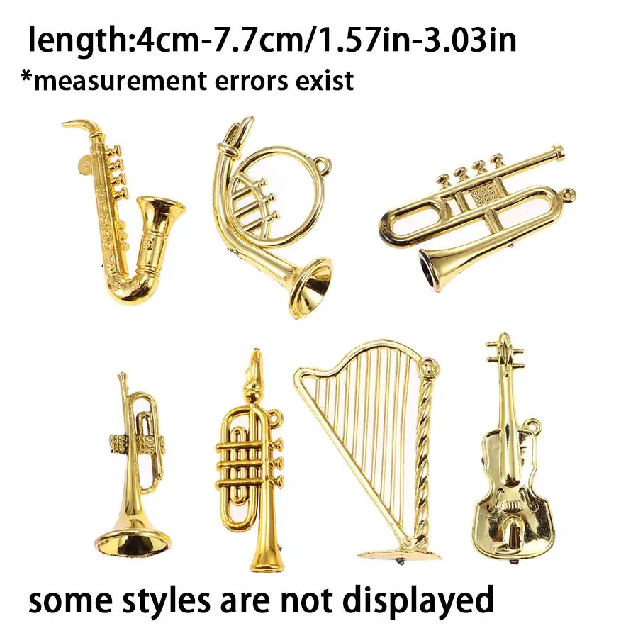 7/13/24pcs Miniature Musical Instrument Figurines, Golden Models, Dollhouse Scene Layout & Home Tabletop Decoration Pieces XJM