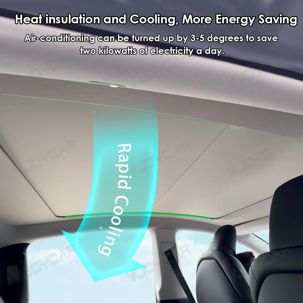 Vjoycar Interior Sunroof Shade for Tesla Model Y New Y Juniper with Ambient Light Auto Electric Sunshade Button Voice Control view 3