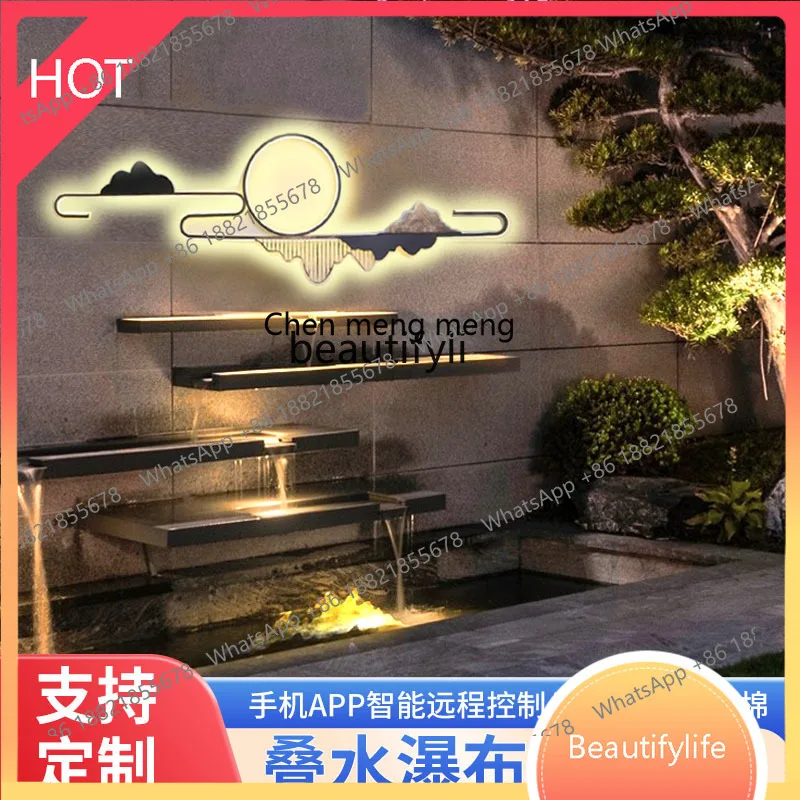 Flowing Water Curtain Wall Villa Courtyard Screen Background Wall Stainless Steel Waterfall Outlet Outdoor Garden Stacked Water