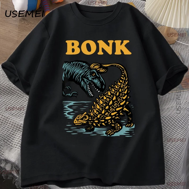 Funny Dinosaur Bonk Graphic T Shirts Casual Cotton Short Sleeve Round Neck T-shirt Streetwear Round Neck Vintage Tshirt Tees