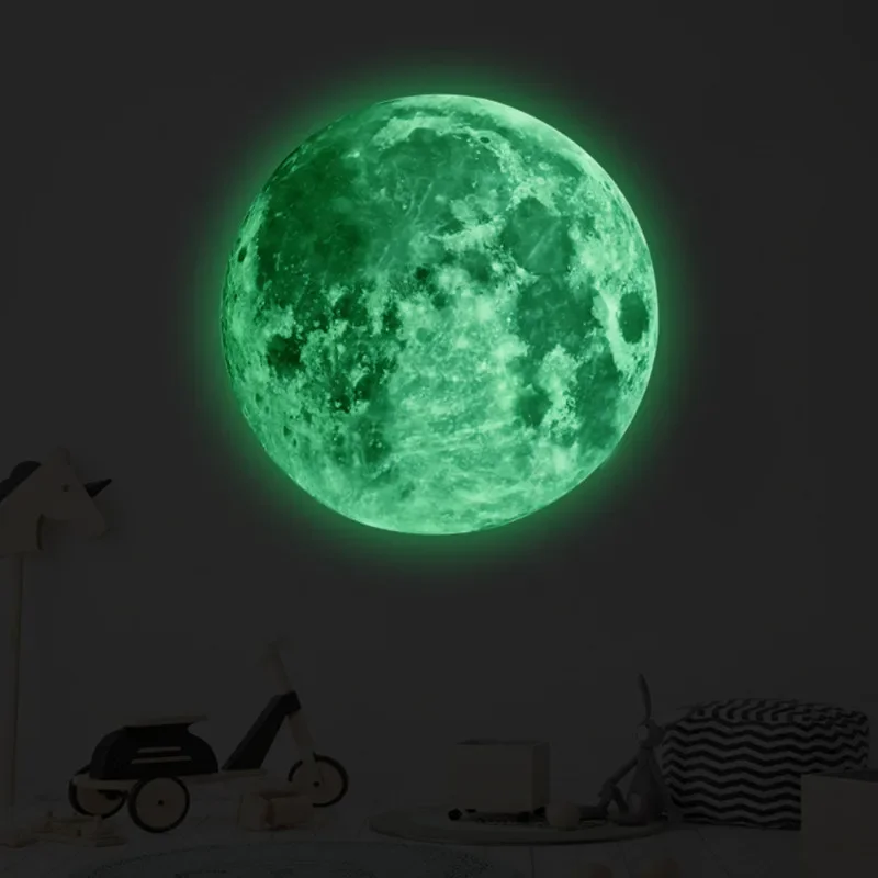 40cm 50cm 3D Luminous Moon Wall Sticker Glow In The Dark Fluorescent Sticker PVC Home Kids Room Decals Wall Decor Wallpaper