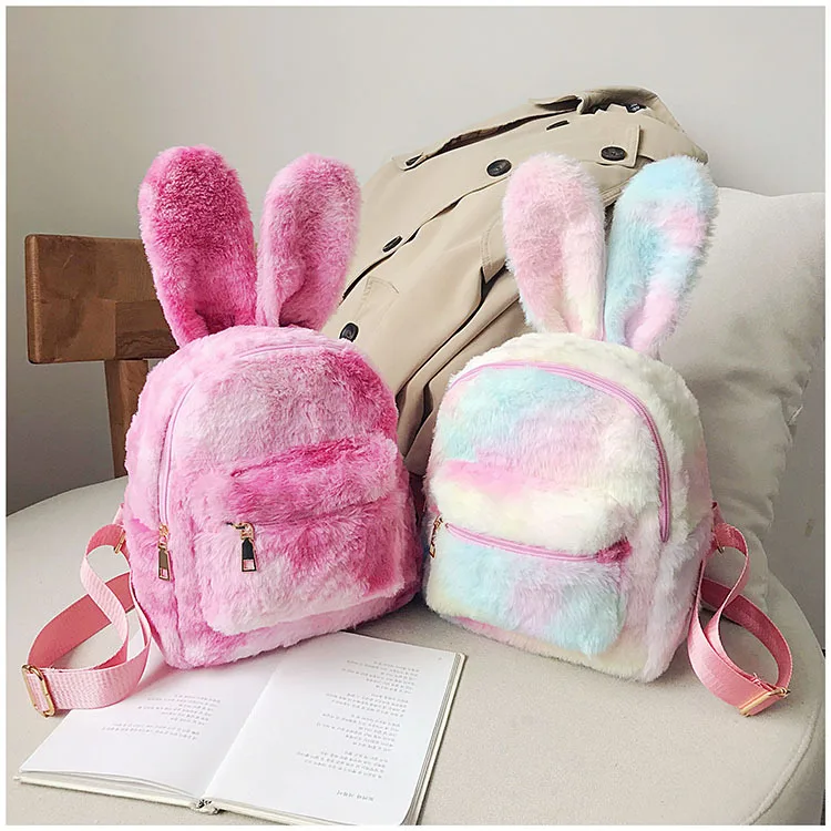 

2022 AW New Plush Bunny Backpack Women Cartoon Forest Colorblock Cute School Bag