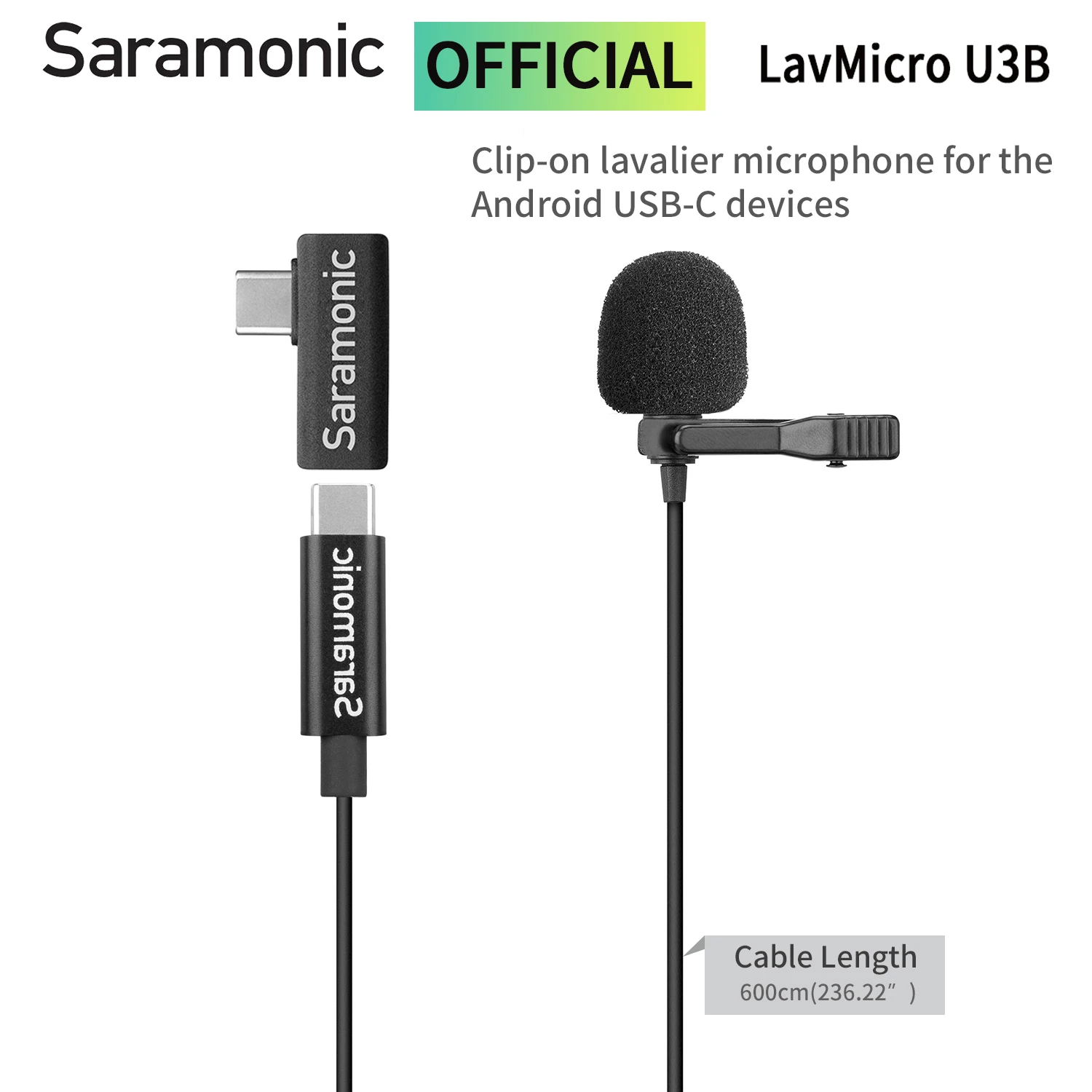 Saramonic LavMicro U3B Clip-on Lavalier Lapel Microphone for Android USB-C Devices Computer Youtube Video Recording Streaming