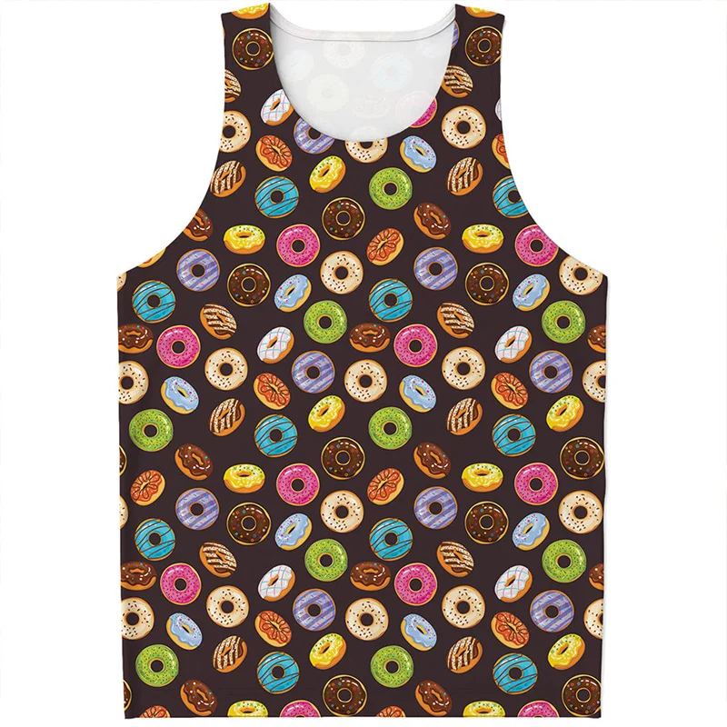 Colorful Donut Pattern Tank Top Men Clothes 3D Printed Food Sleeveless T Shirts Cool Summer Streetwear Quick Dry Tees Tops