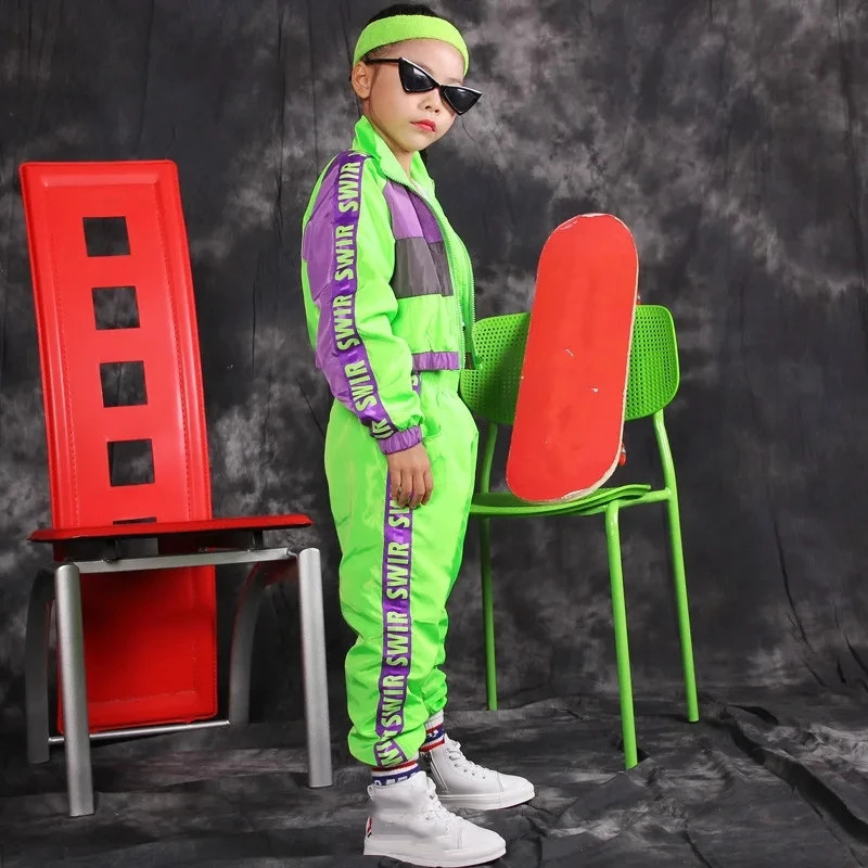 Abbigliamento da ballo hip-hop per bambini verdi Ragazze Jazz Costumi di danza moderna Abbigliamento fluorescente Abiti Costumi di scena per bambini Abiti