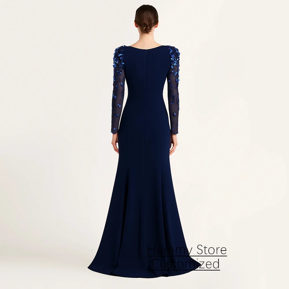 Suknie wieczorowe w stylu arabskim, syrenka, szyte na miarę, dekolt okrągły, cekiny, kamienie, suknia balowa, فستان سهرة نسائي